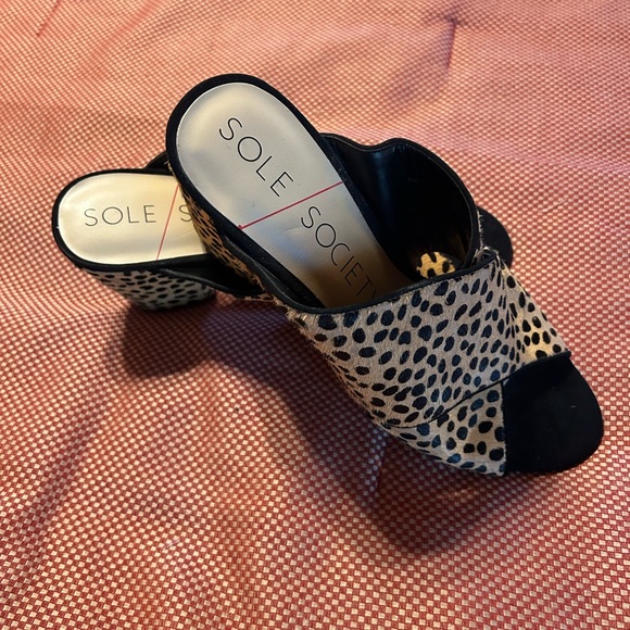 Society Leopard Print Calf Hair Sandals - Picture 1 of 6